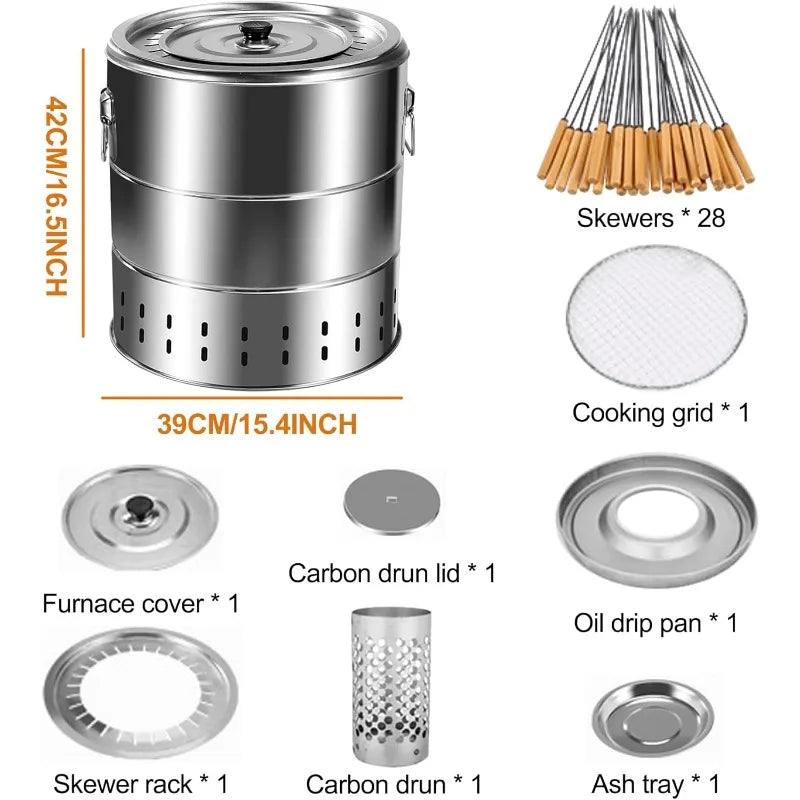 Portable Wrap-Around Charcoal Grill Smokeless BBQ Grate Silver