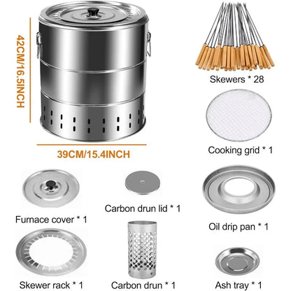 Portable Wrap-Around Charcoal Grill Smokeless BBQ Grate Silver