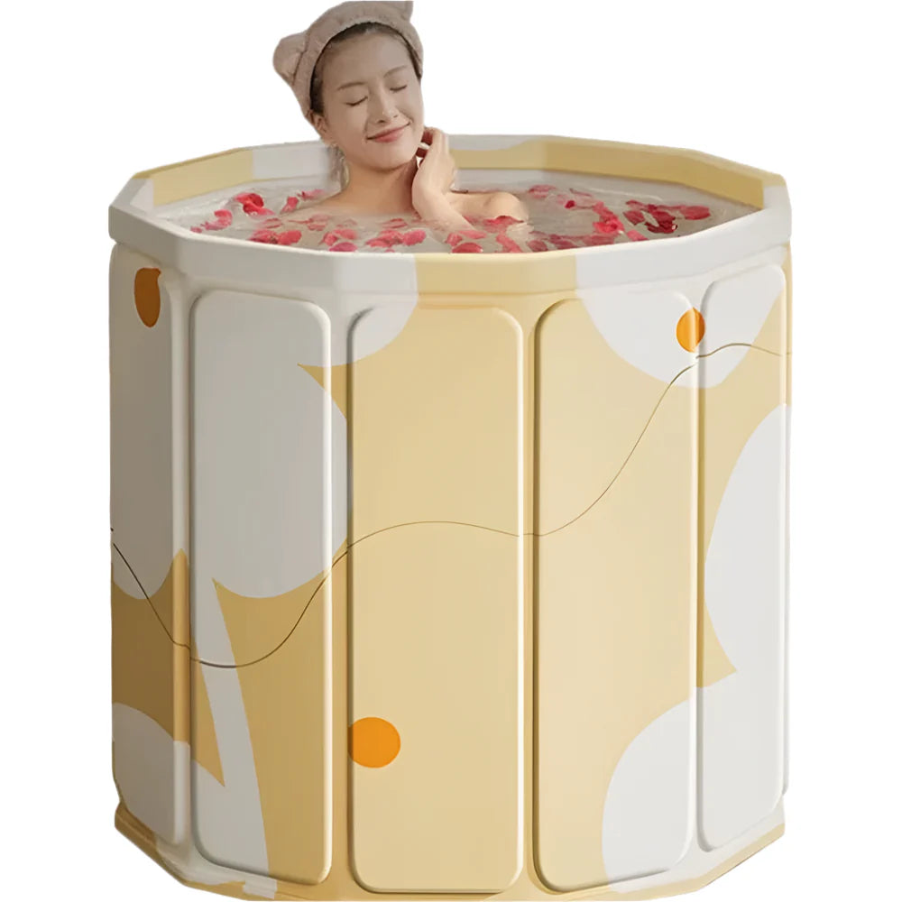 Foldable Portable Bathtub Insulated Full-Body Bath Bucket Yellow