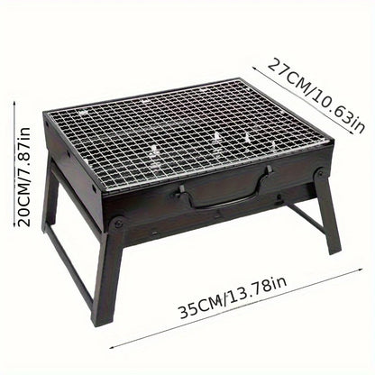 Portable Charcoal BBQ Grill Stainless Steel Mini Outdoor Cooking Kit (Black)