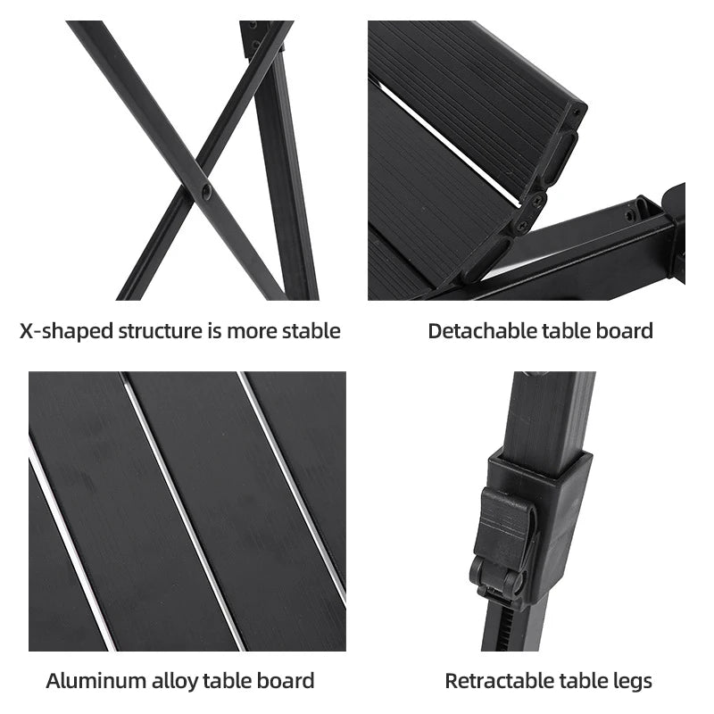 Multifunctional IGT Camping Table Adjustable Aluminum Alloy Black