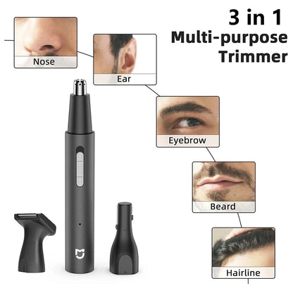 3-in-1 Electric Nose Ear Hair Trimmer Painless Rechargeable Clipper Black