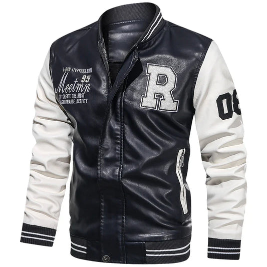 Men's PU Leather Moto Jacket (WHITE)
