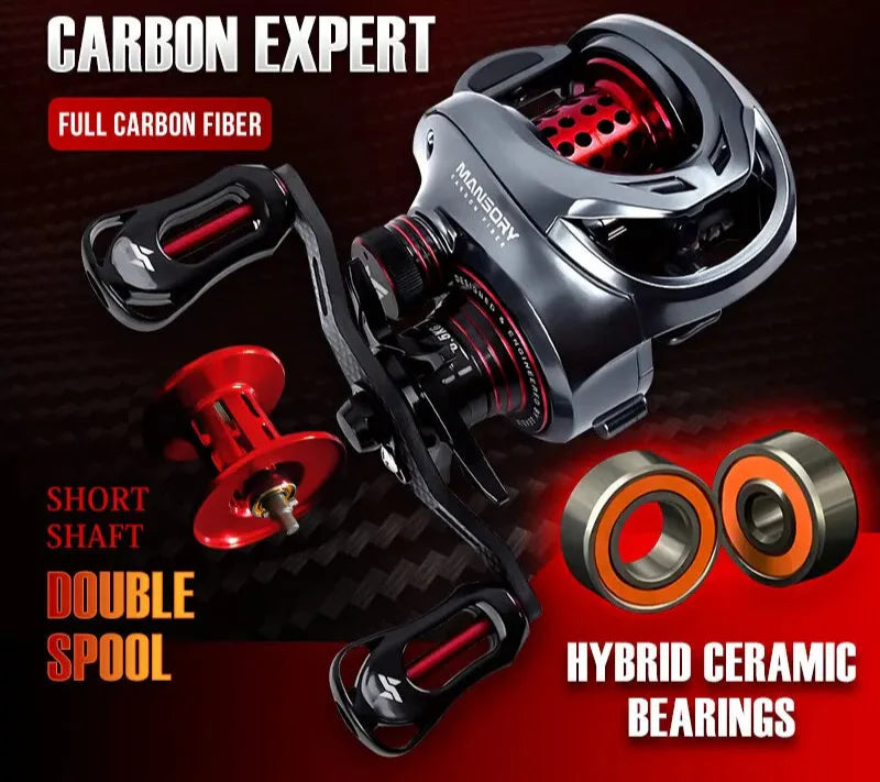 Ultralight Carbon Baitcasting Double Spool Reel Right-Handed Black