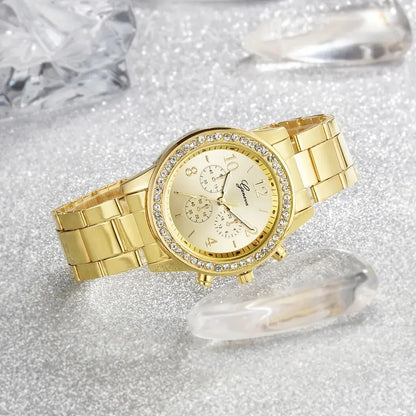 Womens Luxury Gold Watch Jewelry Set (5PCS)