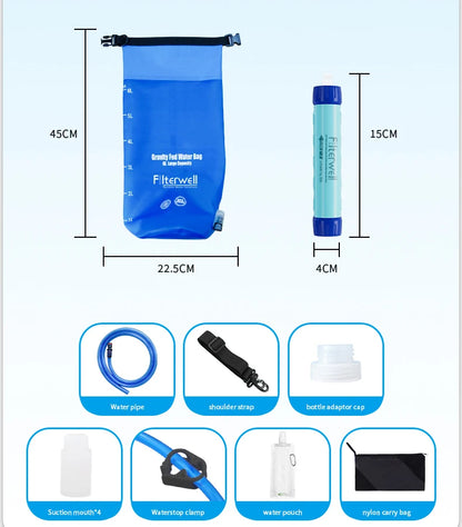 Filterwell 6L Gravity Water Filter Straw for Travel and Emergency