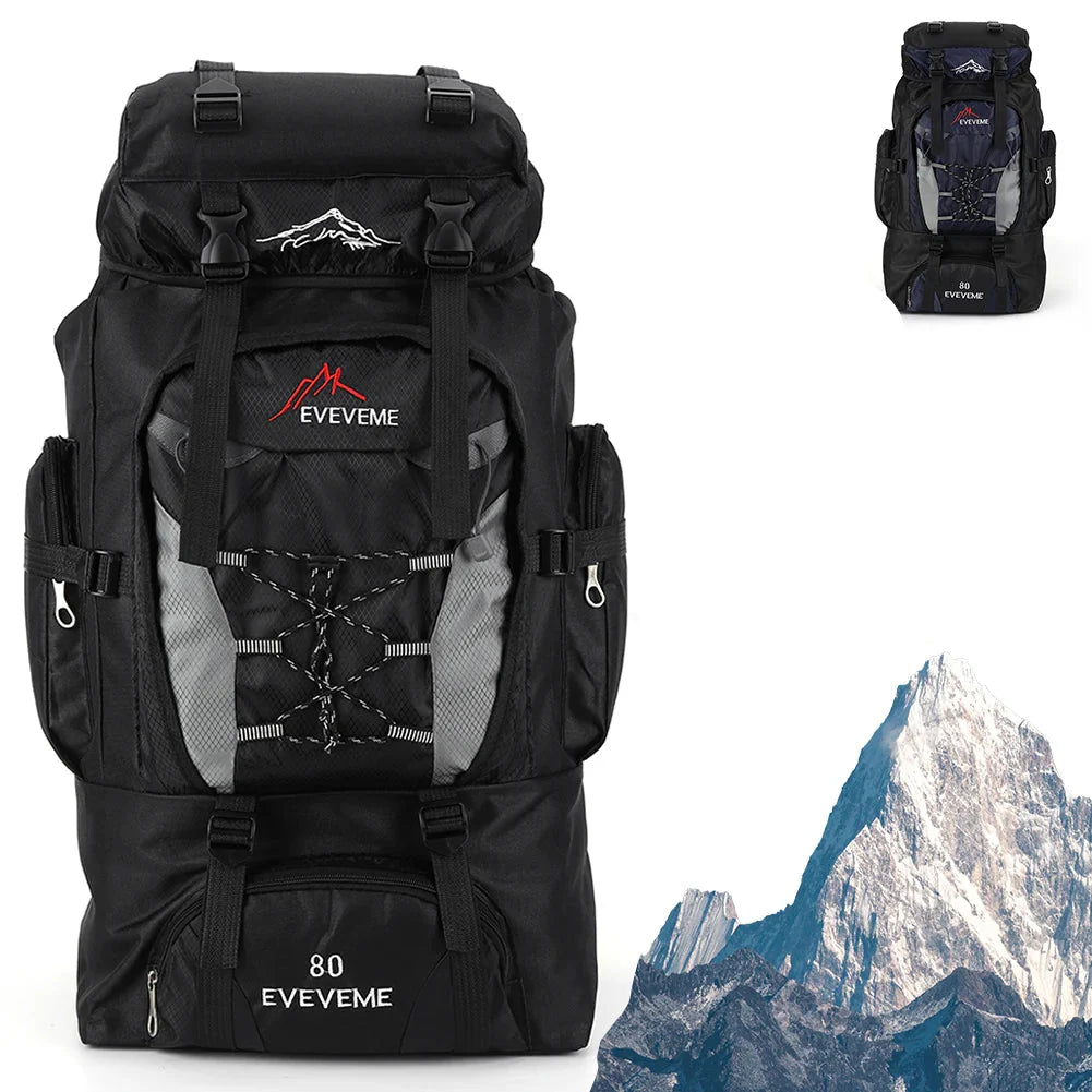 80L Travel Backpack Waterproof Outdoor Pack Black