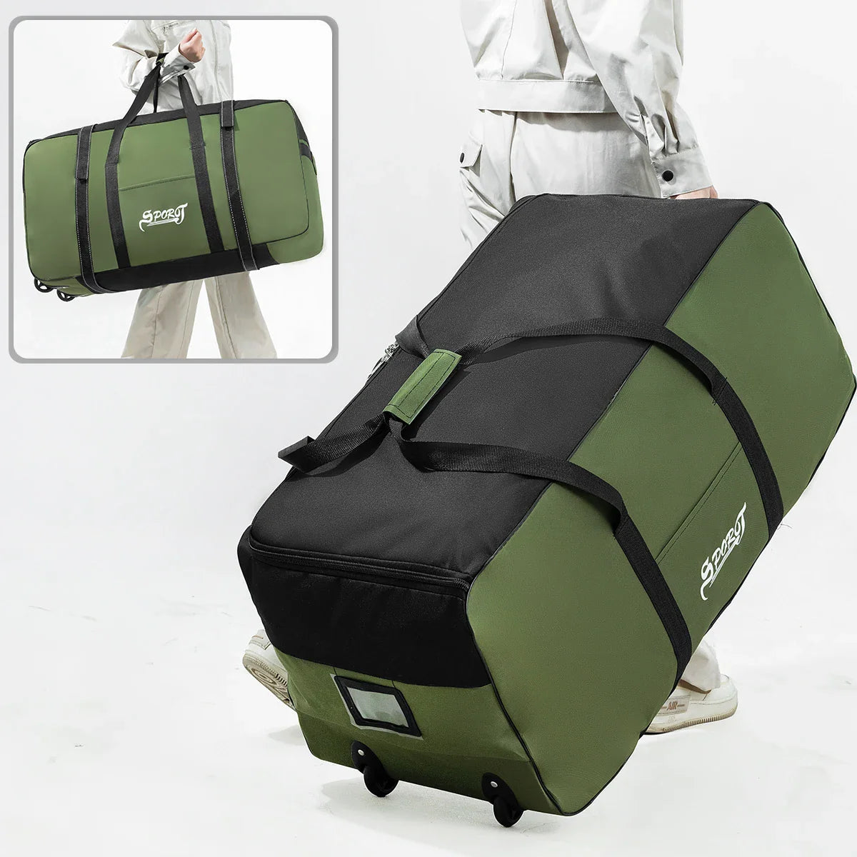 Wheeled Outdoor Travel Storage Bag Green
