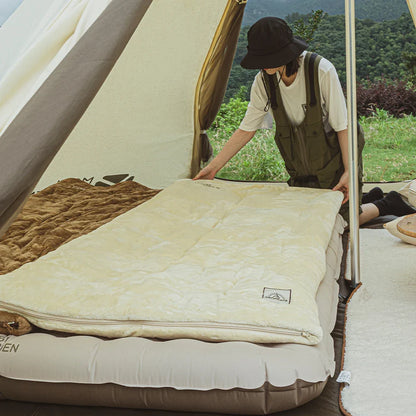 Portable Velvet Camping Sleeping Bag Cord Reel Storage Brown