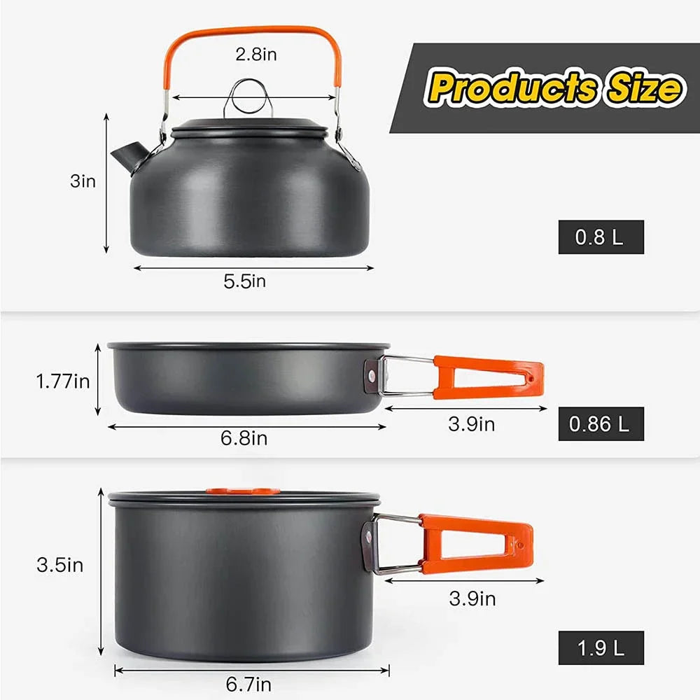 Camping Cookware Set Non-Stick Pots for 2-3 People
