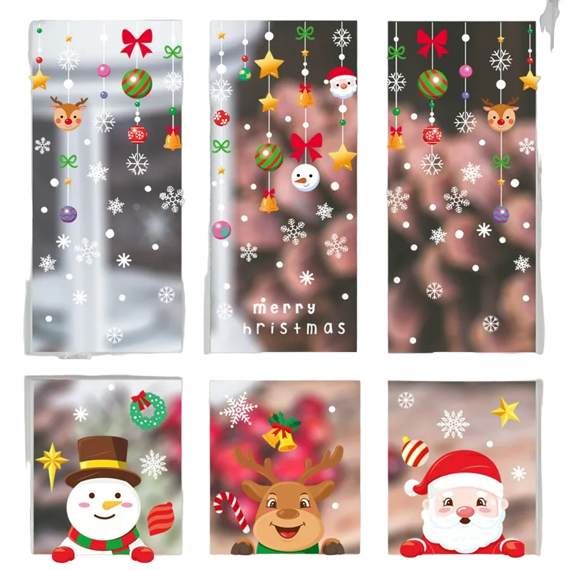 Festive Santa Claus Snowman Elk Window Stickers - Snowflake Electrostatic Wall Decals (1 Set