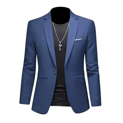 Mens Slim Fit Casual Suit Jacket Single Button (Navy)