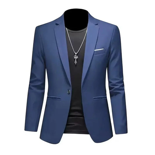 Mens Slim Fit Casual Suit Jacket Single Button (Navy)