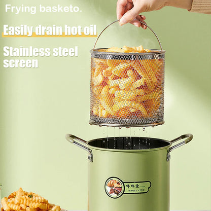 3L Deep Fryer Pot with Basket Oil Strainer Mini Pasta Pot Green