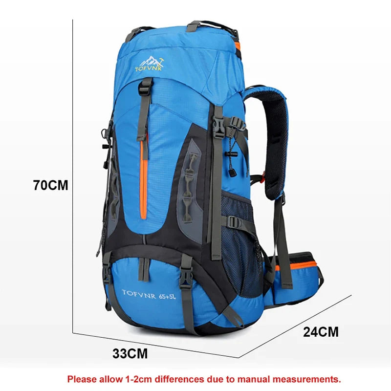 70L Camping Backpack Tear-Resistant Rucksack Blue