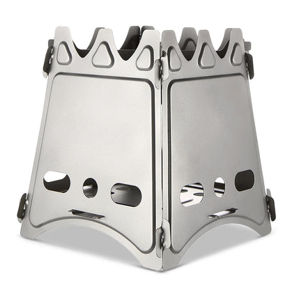 Compact Folding Titanium Wood Stove Silver