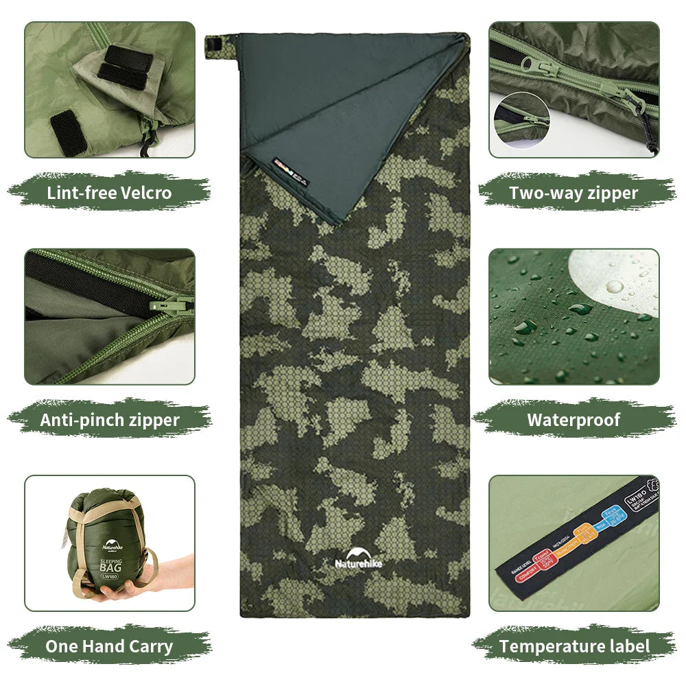Camouflage Ultralight Waterproof Sleeping Bag  Splicable 3-Season Green