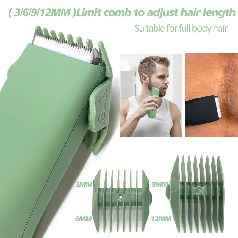 Waterproof Body Hair Trimmer for Men 90-Minute Runtime Green