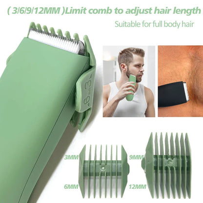 Waterproof Body Hair Trimmer for Men 90-Minute Runtime Green