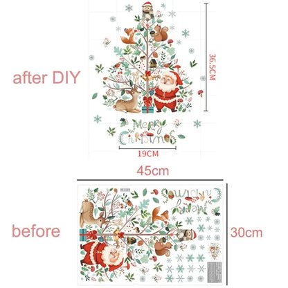 Christmas Window Stickers - Xmas Tree Cartoon Glass Decals