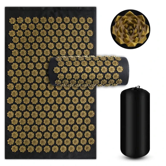 3PCS Acupressure Yoga Mat And Pillow Set Massage Cushion Gold