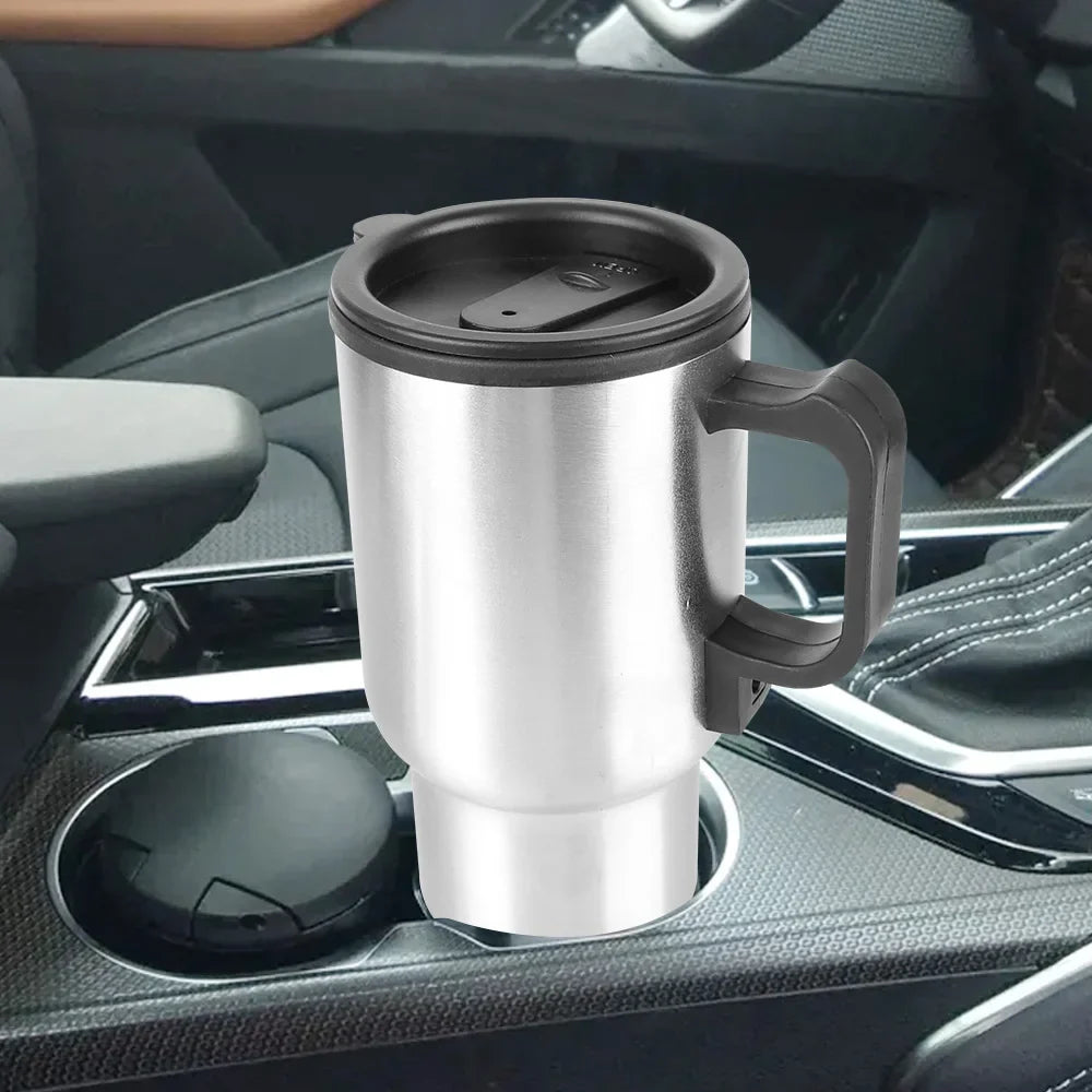 12V Electric Heating Car Kettle 450mL Stainless Steel Thermal Mug Silver