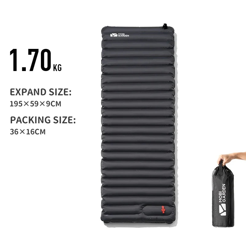 Inflatable Air Mat with Pump Single Sleeping Pad Gray