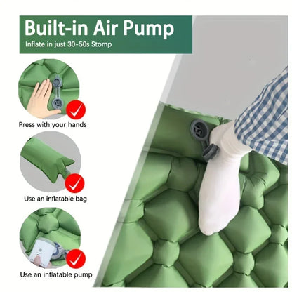 Ultralight Inflatable Camping Sleeping Pad with Built-In Pillow Green