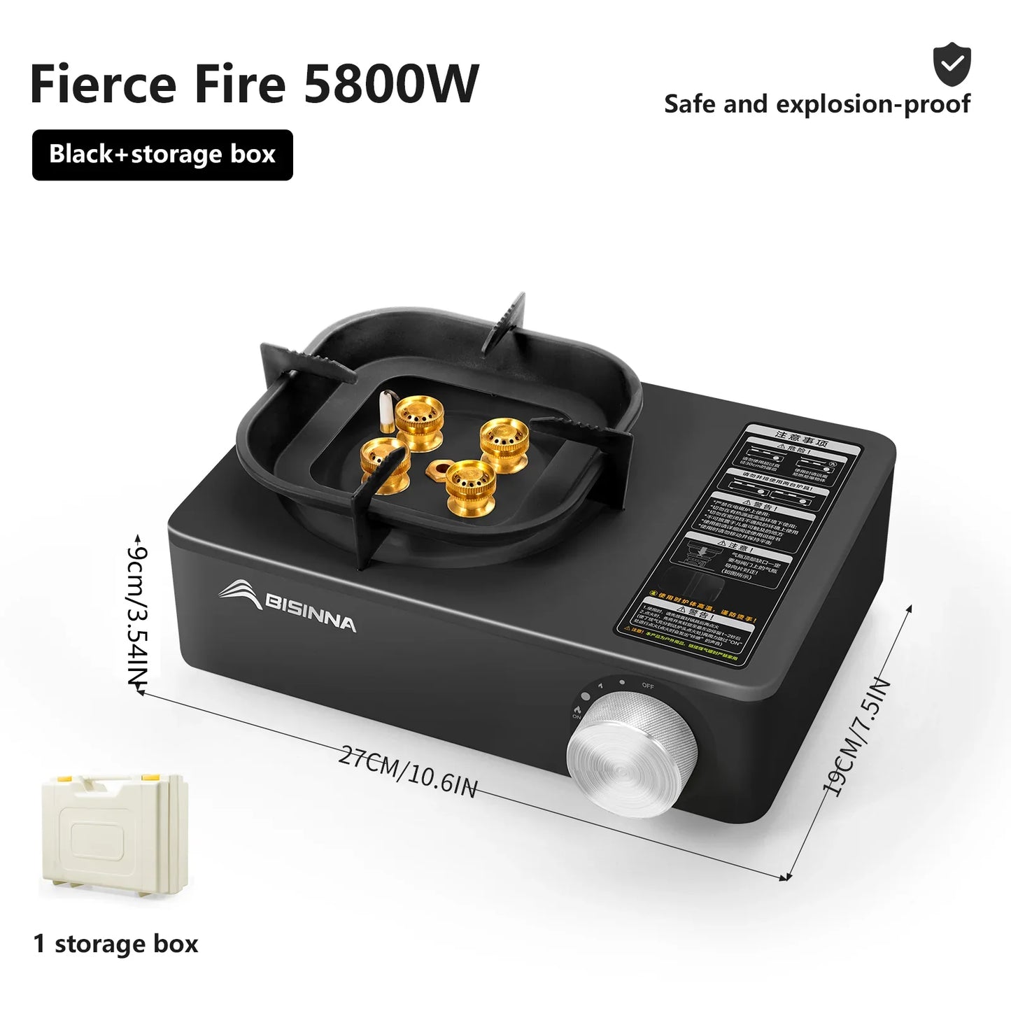 5800W Camping Gas Stove Overvoltage Protection Black