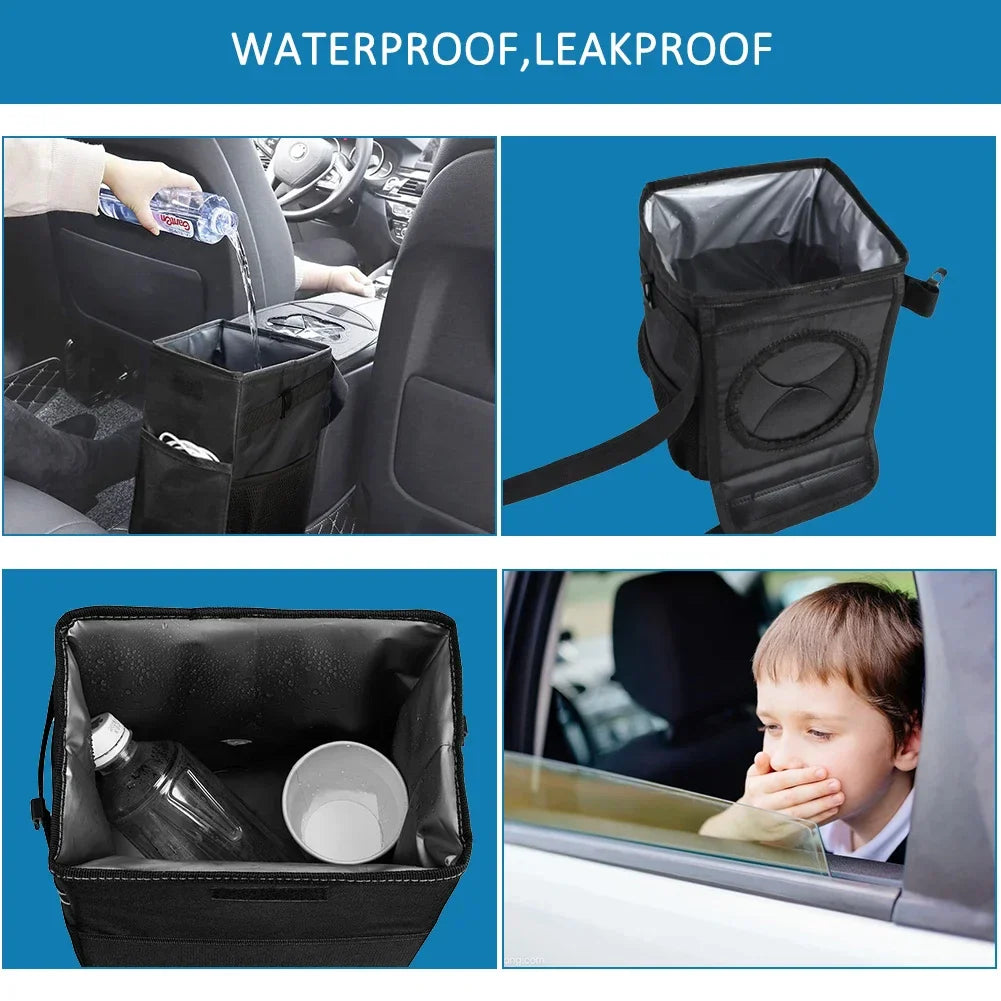 Waterproof Car Trash Can Organizer Portable Auto Bin Black