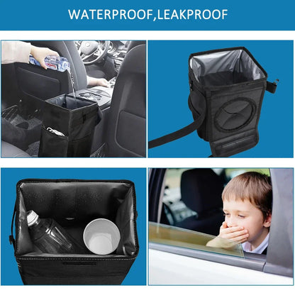 Waterproof Car Trash Can Organizer Portable Auto Bin Black