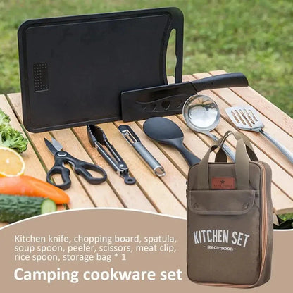 8-Piece Camping Kitchen Cookware Set Khaki