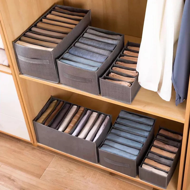 5PCS Gray 9-Grids Closet Clothes Organizer Storage Box Cabinet Drawers Set - 44x25x22cm