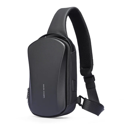 Hard-Shell Waterproof Crossbody Bag Sling with USB Port Black