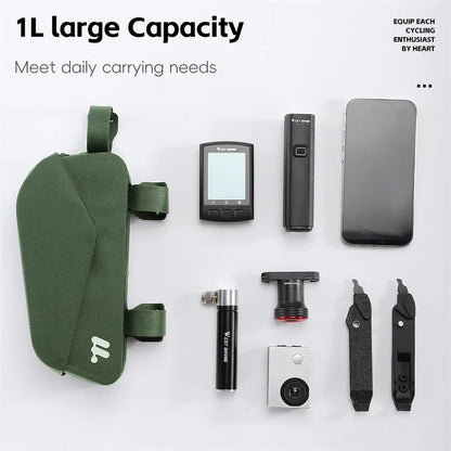 Waterproof Bicycle Top Tube Bag 1L TPU Frame Bag Green