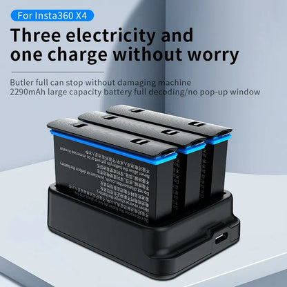 High Capacity Battery and Fast Charger Hub for Insta360 X4