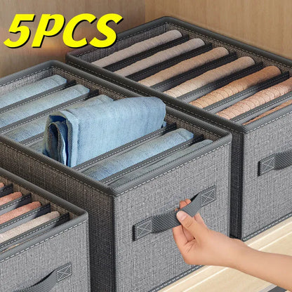 5PCS Gray 9-Grids Closet Clothes Organizer Storage Box Cabinet Drawers Set - 44x25x22cm