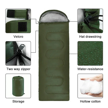 4-Season Waterproof Sleeping Bag Envelope-Style Green