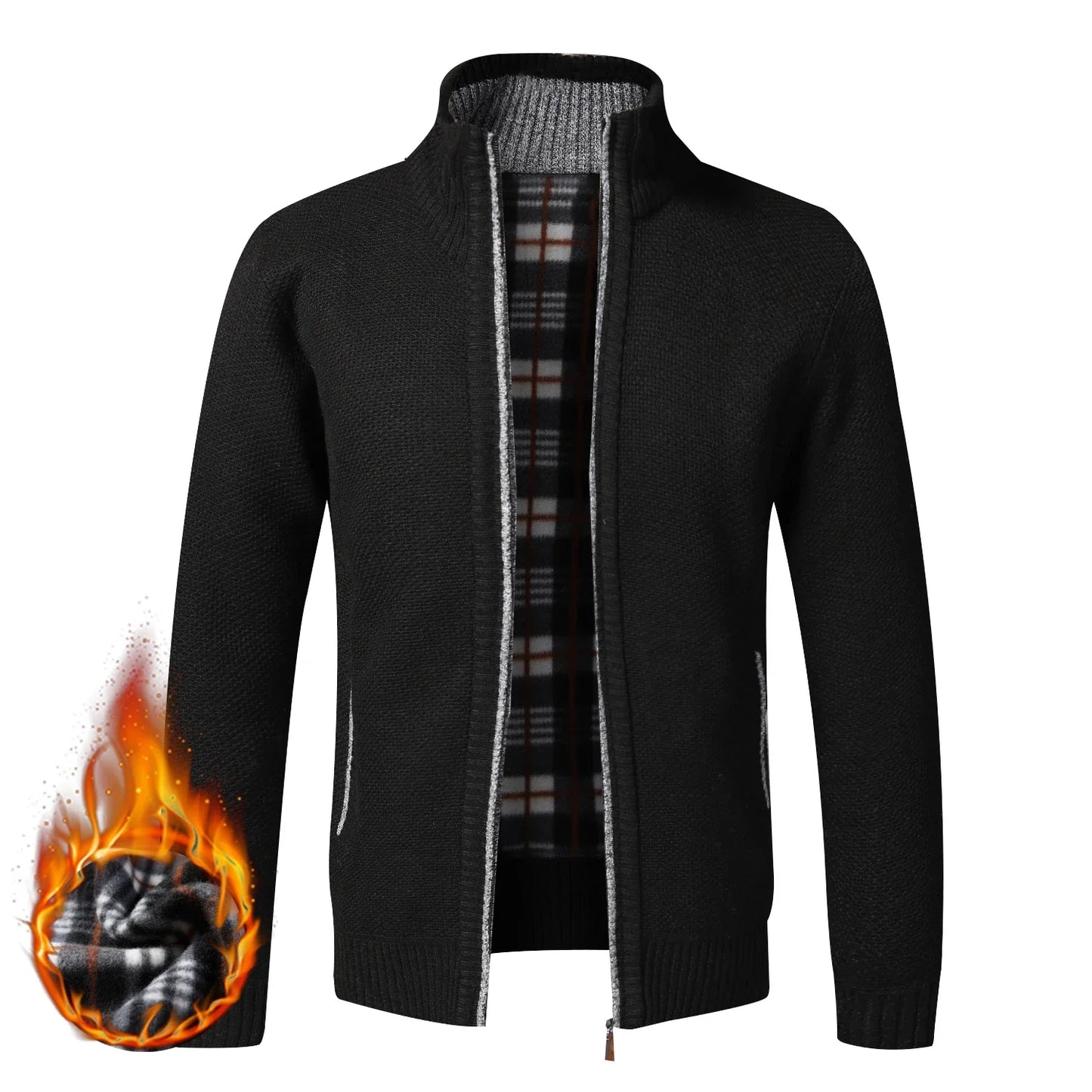 Men's Fleece Zip Cardigan Jacket Slim Fit Knit