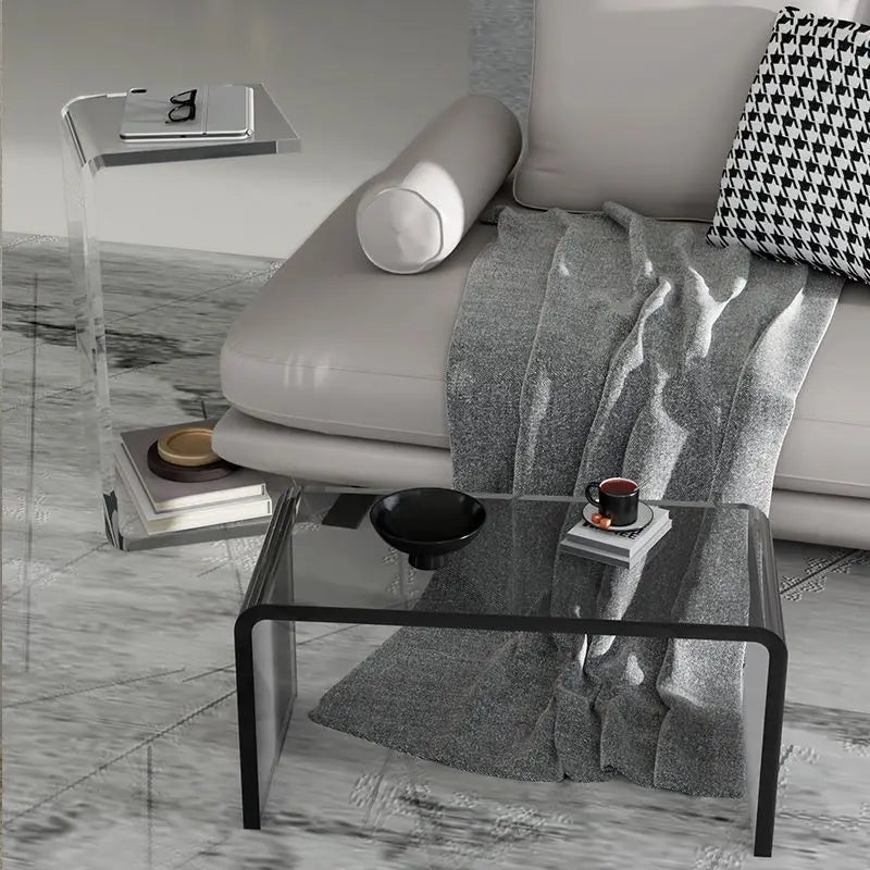 Contemporary Gray Acrylic Small Side Table - Elegant Accent for Modern Living Spaces