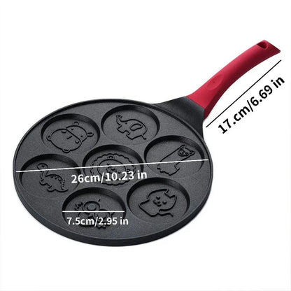 Seven-Hole Animal Face Pancake Frying Pan Non-Stick Black
