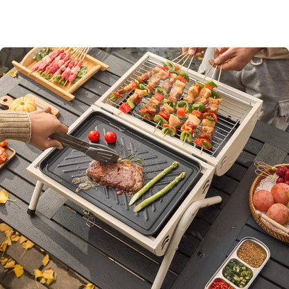 Dual-Side Portable Charcoal BBQ Grill Camping Stove White