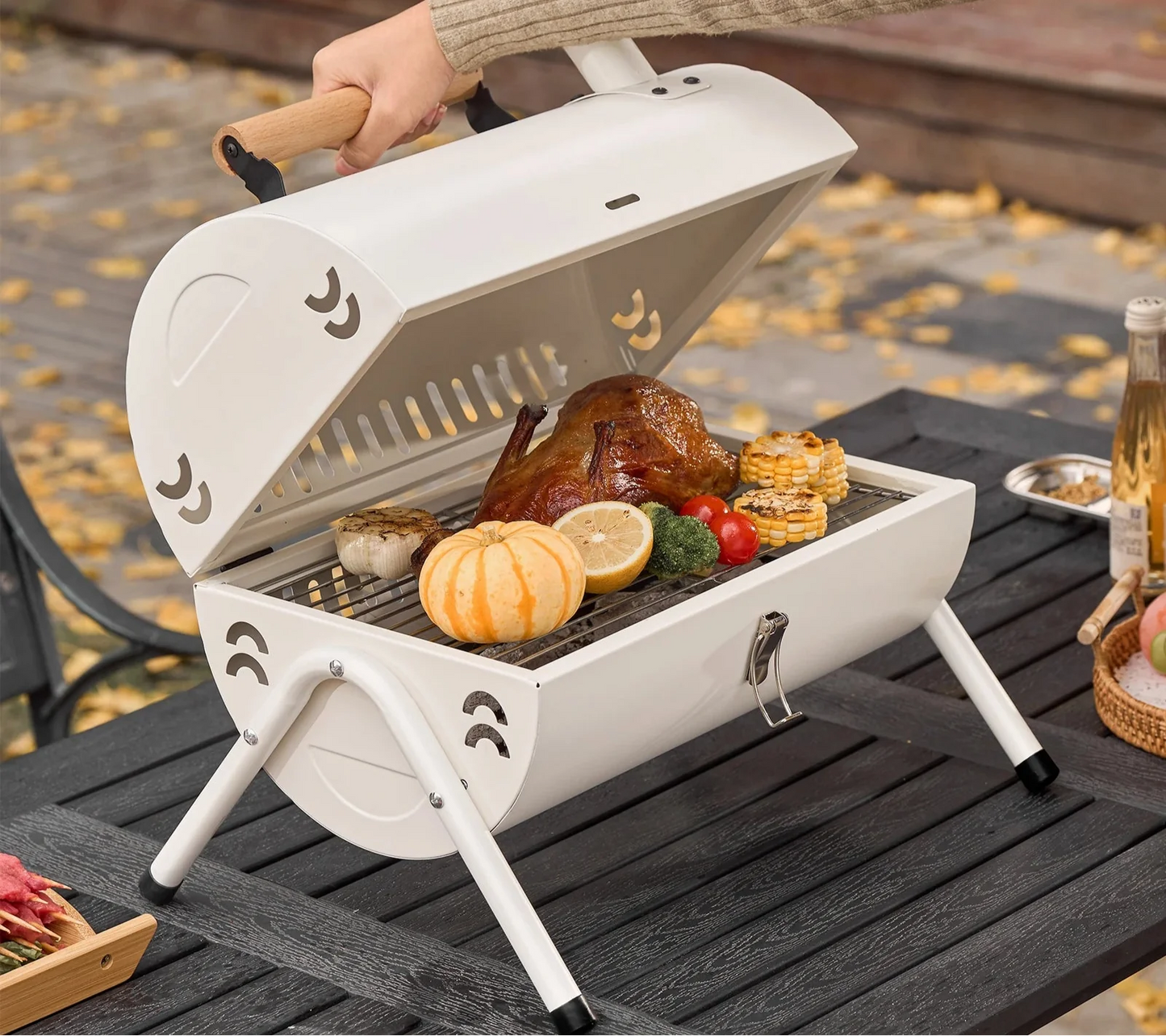 Dual-Side Portable Charcoal BBQ Grill Camping Stove White