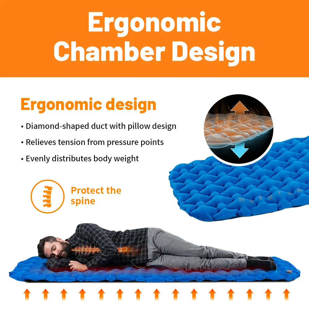 Inflatable Camping Mattress with Air Bag Blue