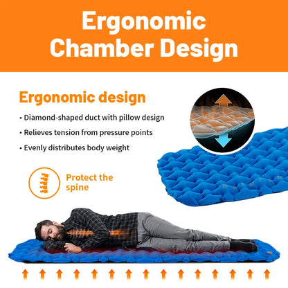 Inflatable Camping Mattress with Air Bag Blue