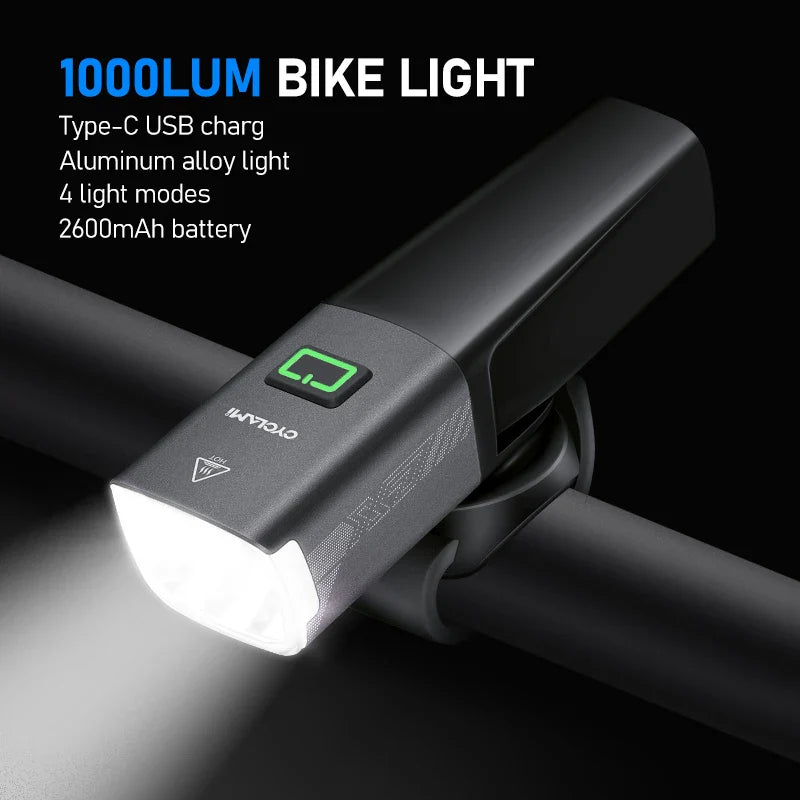 1000LM Smart Bike Headlight USB Rechargeable Black
