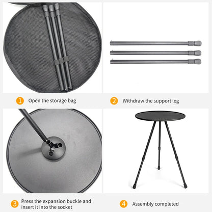 Camping Round Folding Table Black