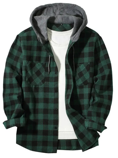Men's Plaid Hooded Long Sleeve Shirt