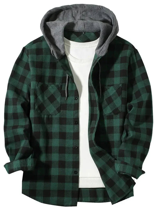 Men's Plaid Hooded Long Sleeve Shirt