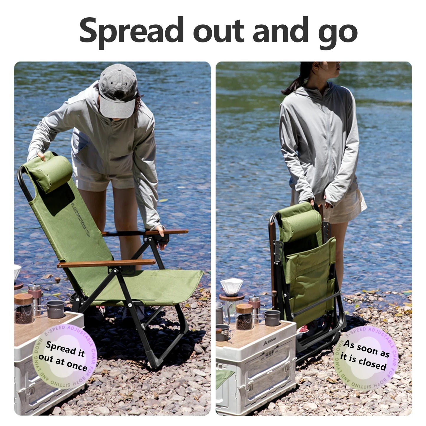 Camping Folding Chair with Detachable Pillow Green